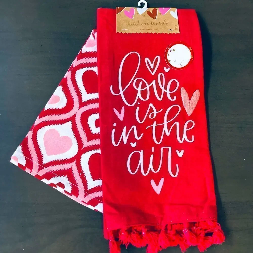 Valentine “Love is in the Air” Boho Kitchen Dish Towels
